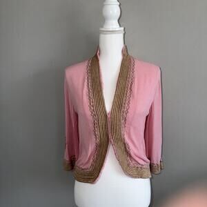 Lotta Stensson 100% Silk Cardigan Pink Gold Embroidered Tapestry Woman’s Size S